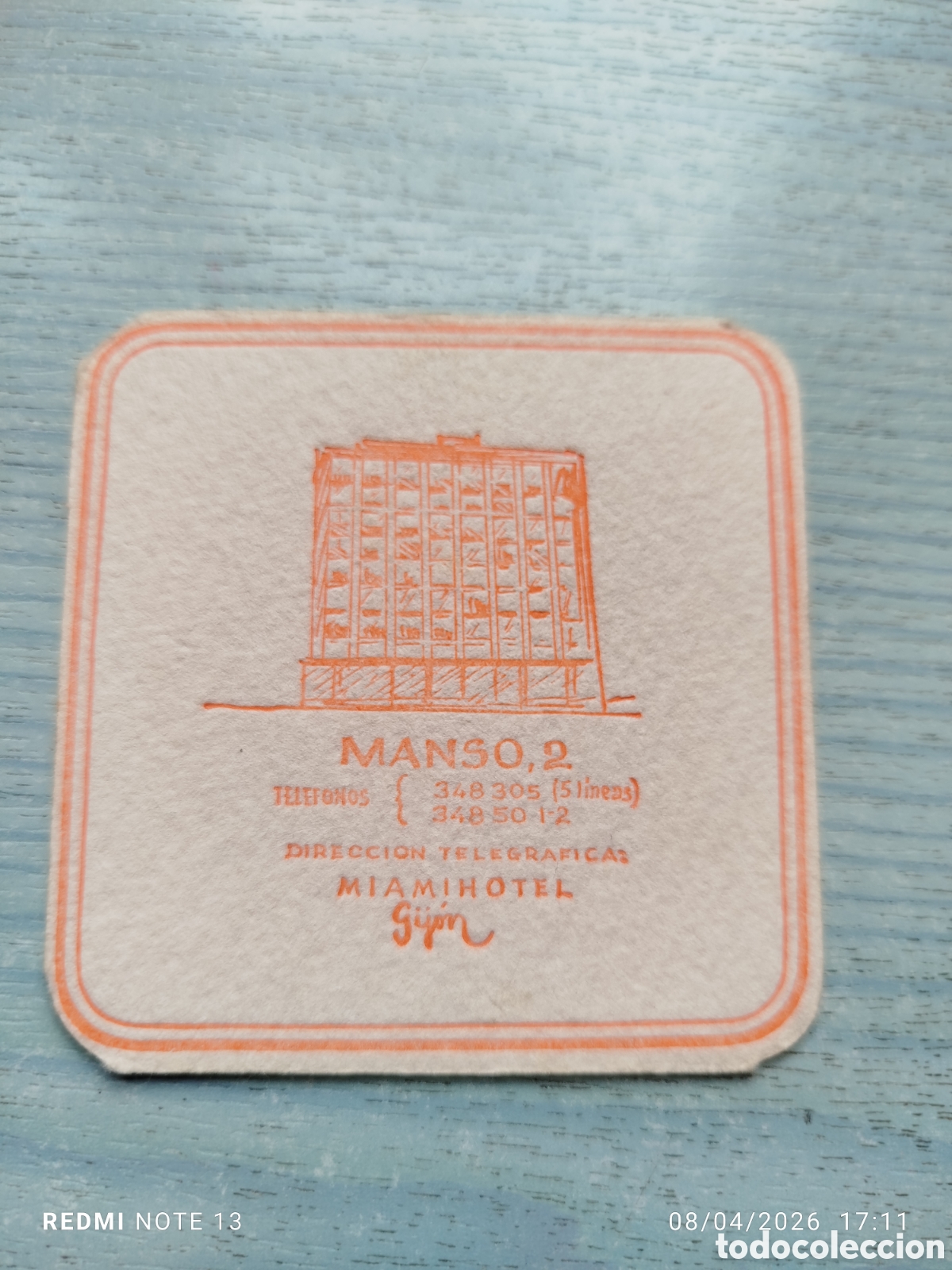 Otros Art&iacute;culos de Coleccionismo en Papel: posavasos -hotel manso2-gijon-asturias