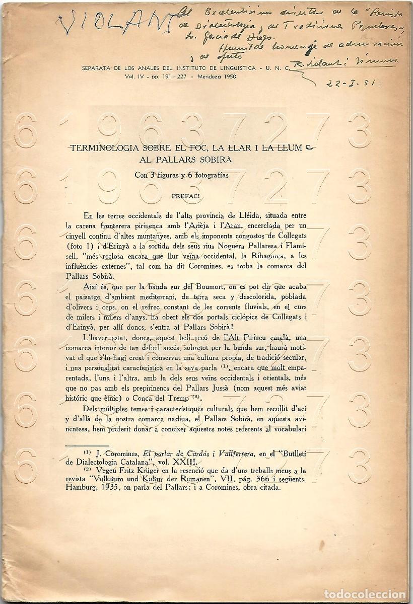 Otros Art&iacute;culos de Coleccionismo en Papel: RAMON VIOLANT I SIMORRA TERMINOLOGIA SOBRE EL FOC LA LLAR I LA LLUM AL PALLARS SOBIRA U60
