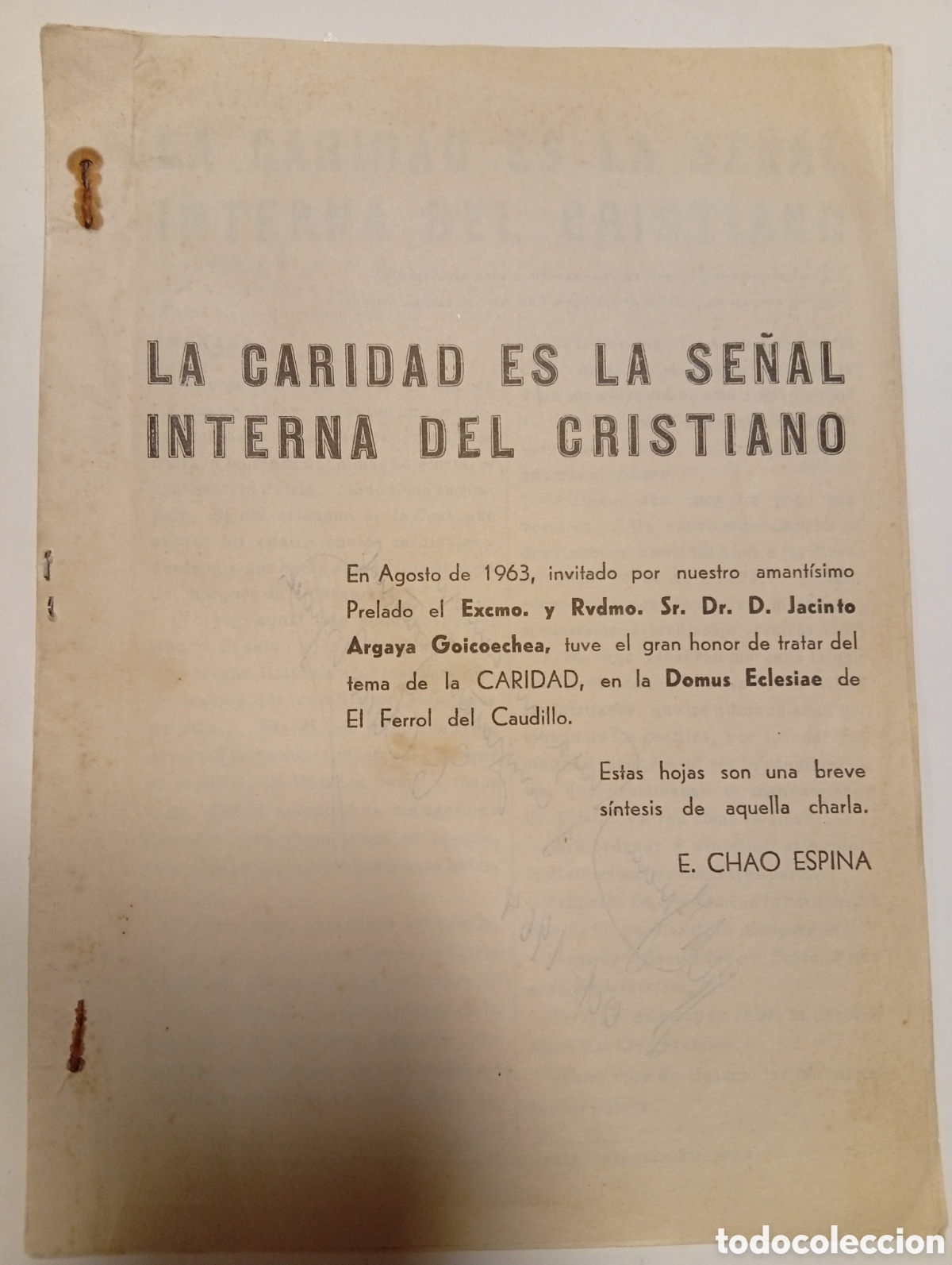 Otros Art&iacute;culos de Coleccionismo en Papel: Librillo antiguo la caridad es la se&ntilde;al interna del cristianismo firmado y dedicado por E. chao