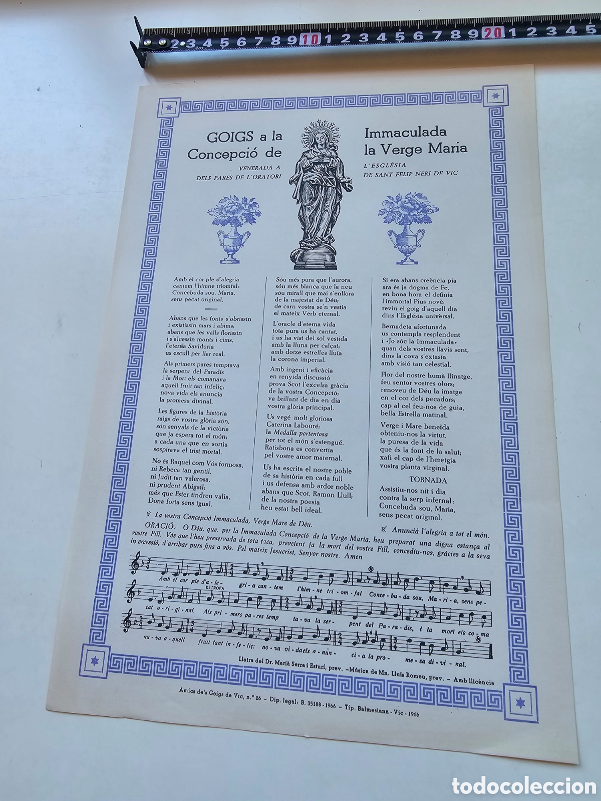 Otros Art&iacute;culos de Coleccionismo en Papel: Goigs Gozos a la Inmaculada Concepci&oacute; de la Verge Maria St Felip Neri Vic Amics Goigs n&deg;26