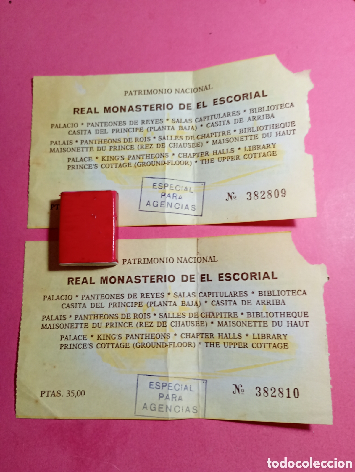 Otros Art&iacute;culos de Coleccionismo en Papel: ESCORIAL REAL MONASTERIO - PATRIMONIO NACIONAL 2 ENTRADAS CORRELATIVAS 3 IDIOMAS HISTORIA CASTELLANO