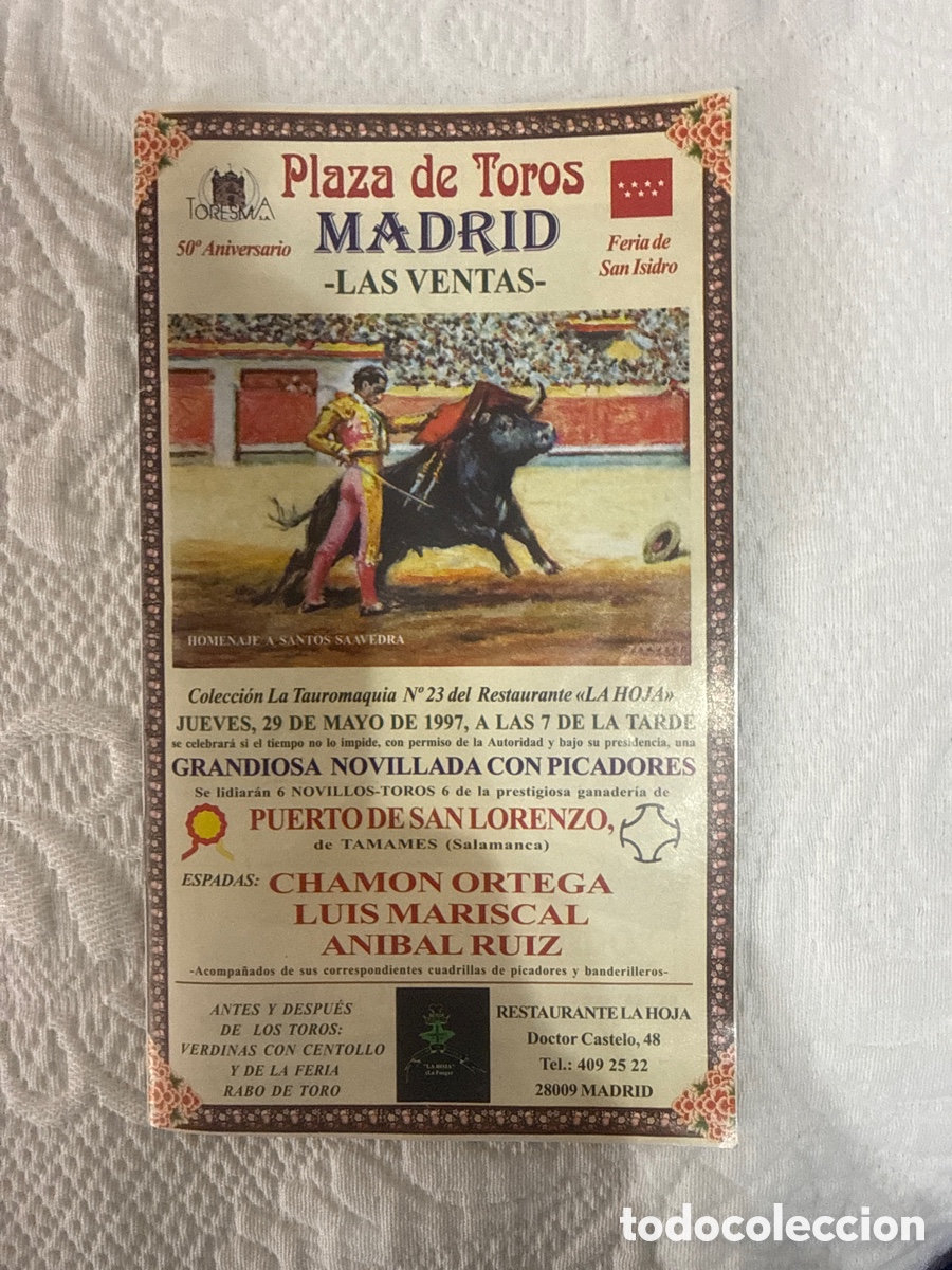 Otros Art&iacute;culos de Coleccionismo en Papel: Cartel de toros de bolsillo plaza de toros de las ventas 29 mayo 1997
