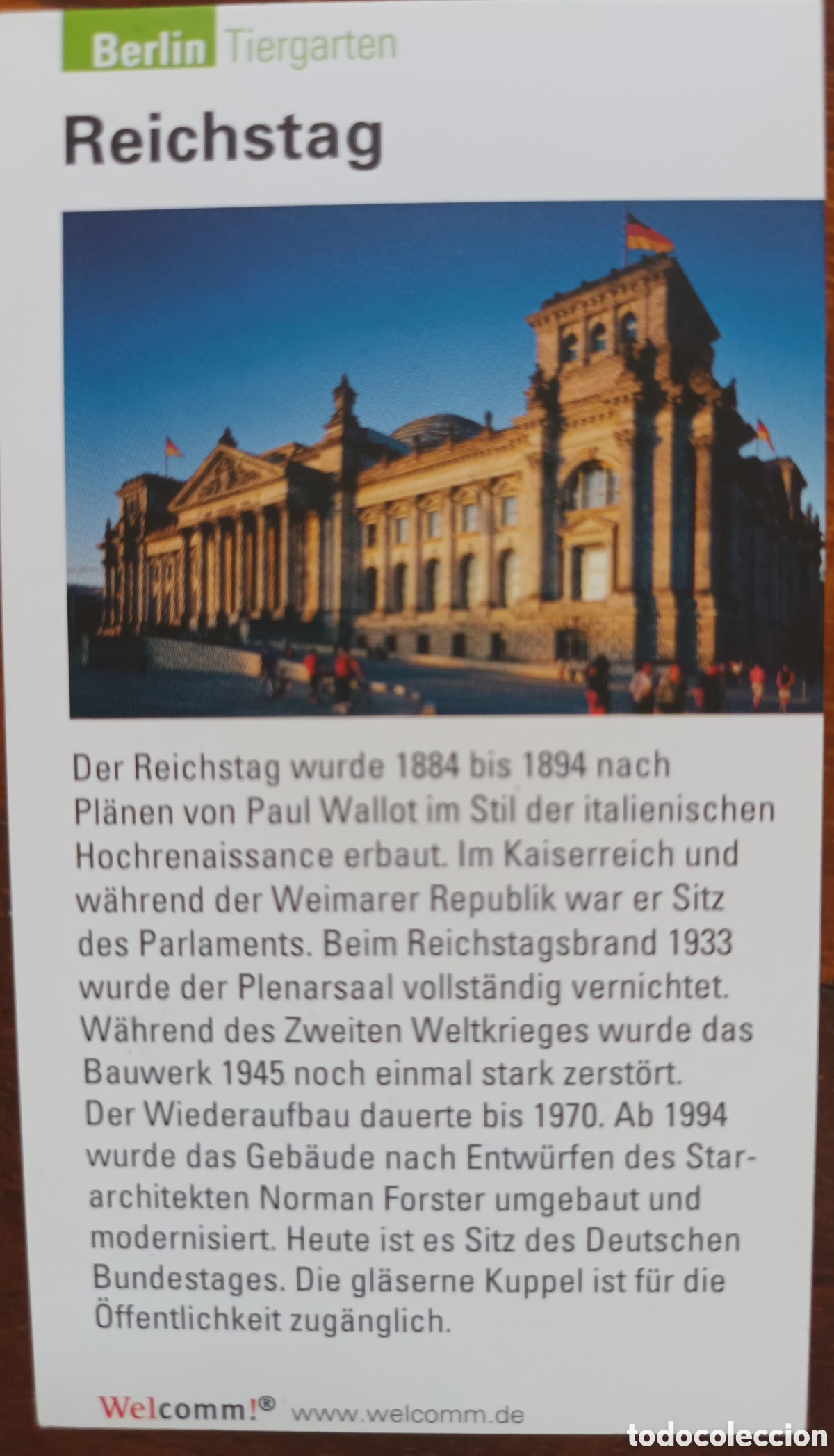 Otros Art&iacute;culos de Coleccionismo en Papel: TARJETA INFORMATIVA DEL REICHSTAG