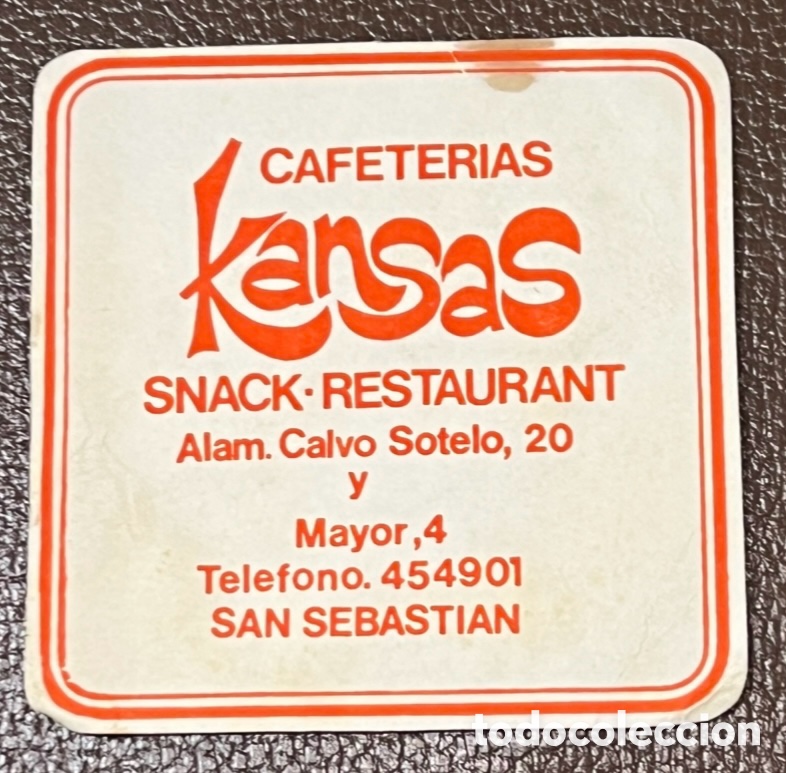 Otros Art&iacute;culos de Coleccionismo en Papel: Posavasos. Cafeter&iacute;as KANSAS. San Sebasti&aacute;n. A&ntilde;os 70.
