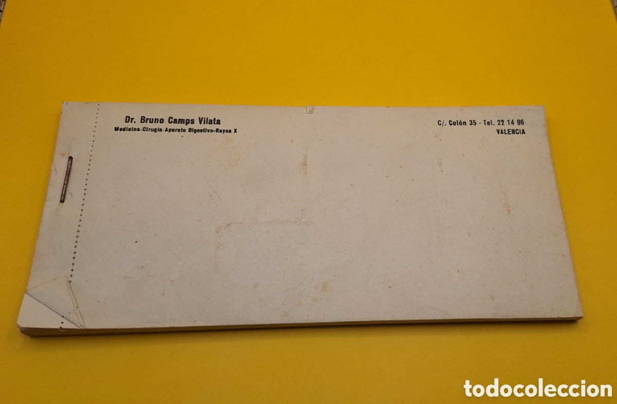 Otros Art&iacute;culos de Coleccionismo en Papel: Antiguo Talonario Recetas M&eacute;dicas - Doctor Bruno Camps Vilata - Valencia -