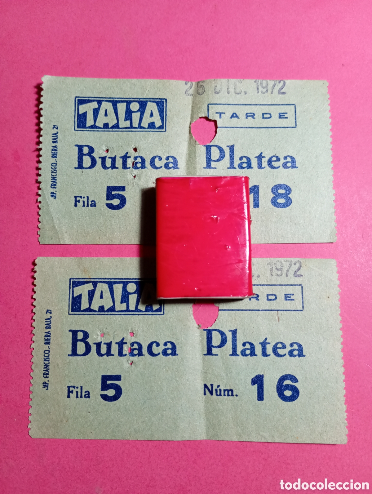 Otros Art&iacute;culos de Coleccionismo en Papel: BARCELONA ''TEATRO TALIA'' 26/12/1972 TARDE 2 ENTRADAS BUTACA PLATEA FILA 5 N&ordm;s 16 y 18