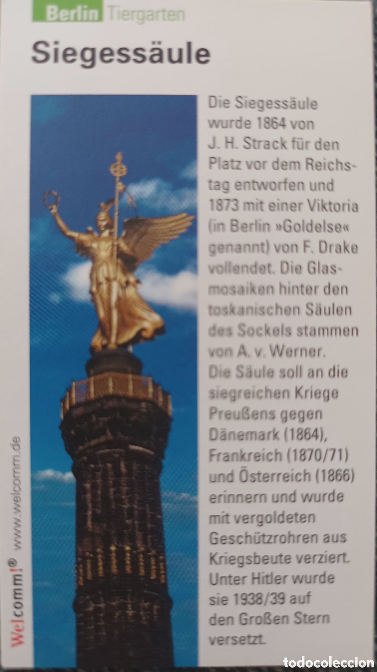 Otros Art&iacute;culos de Coleccionismo en Papel: TARJETA INFORMATIVA COLUMNA DE LA VICTORIA
