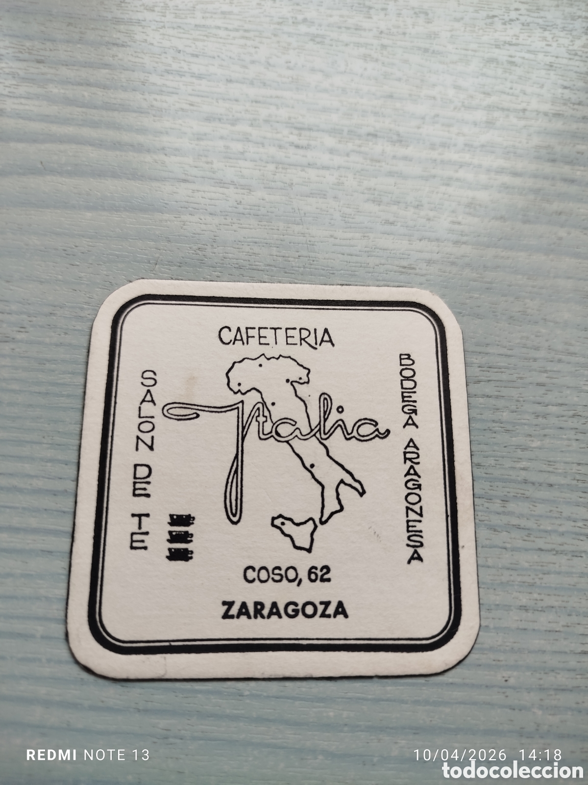 Otros Art&iacute;culos de Coleccionismo en Papel: posavasos-cafeteria ITALIA--ZARAGOZA