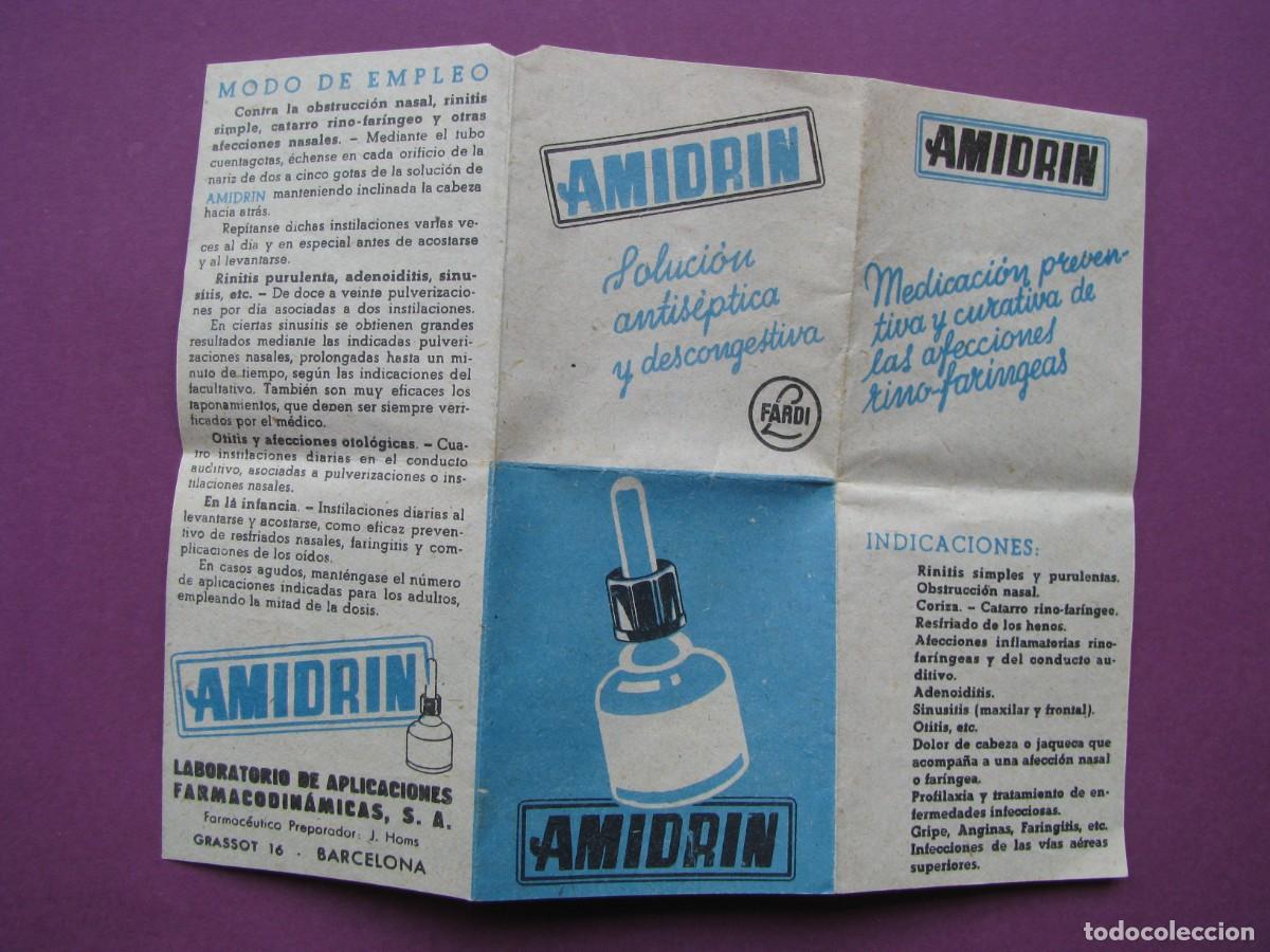 Otros Art&iacute;culos de Coleccionismo en Papel: FOLLETO AMIDRIN SOLUCION ANTISEPTICA Y DESCONGESTIVA FARDI PROPIEDADES TERAPEUTICAS