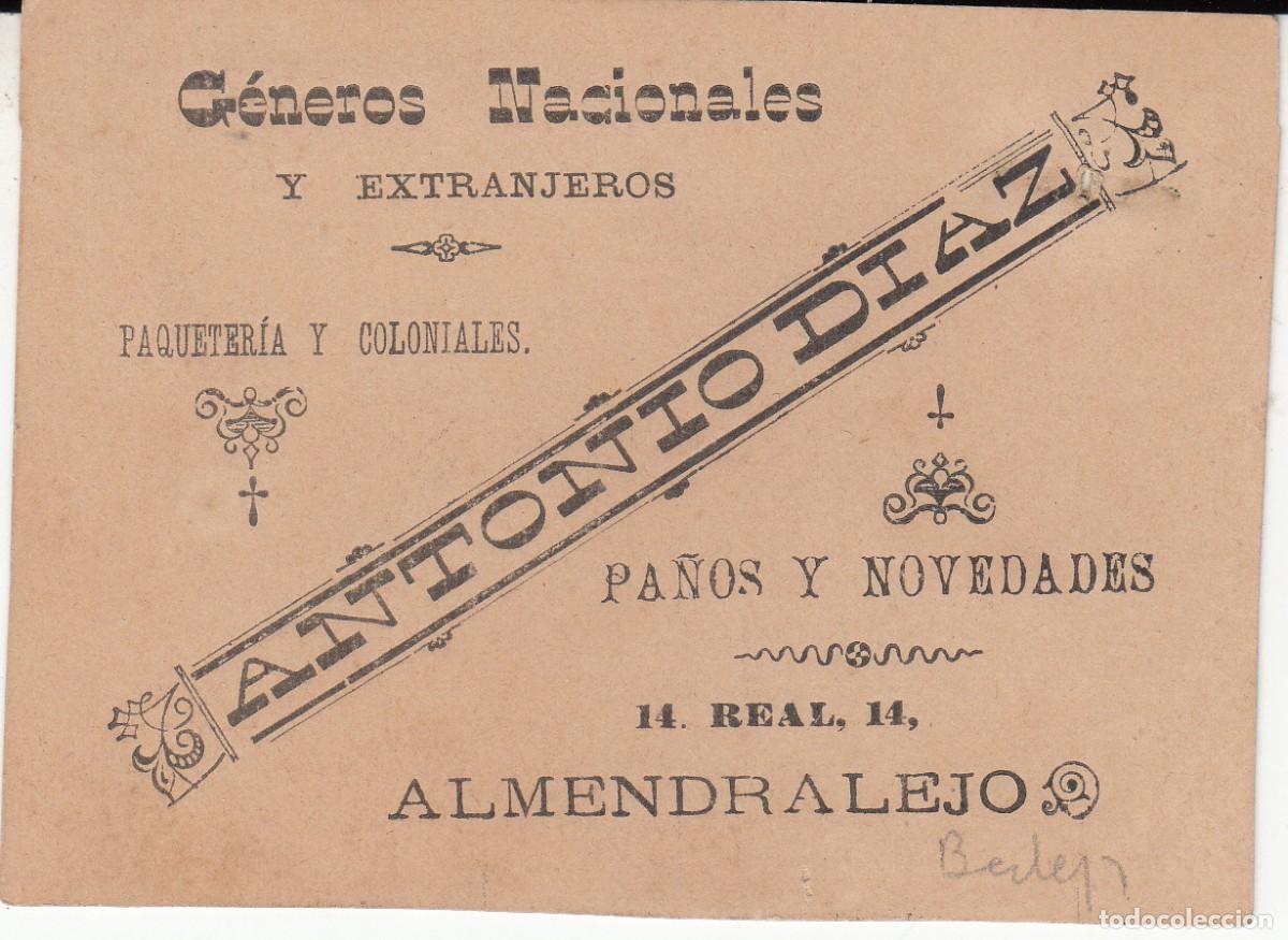Altri oggetti di carta: TARJETA ANTIGUA DE GENEROS NACIONALES DE ANTONIO DIAZ EN ALMENDRALEJO
