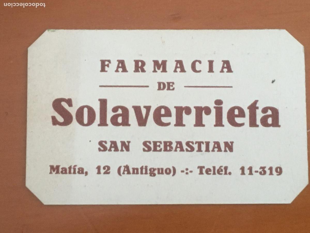 Otros Art&iacute;culos de Coleccionismo en Papel: farmacia de solaverrieta san sebastian tarjeta publicidad antigua