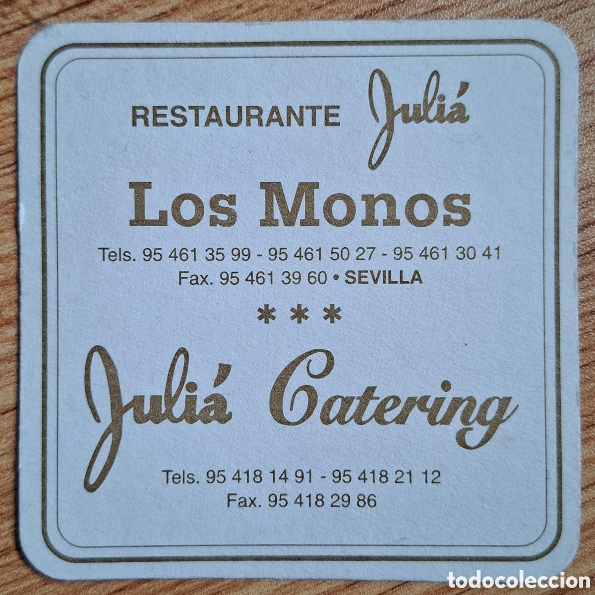 Otros Art&iacute;culos de Coleccionismo en Papel: Posavasos Restaurante Juli&aacute; Catering / Los Monos - Sevilla