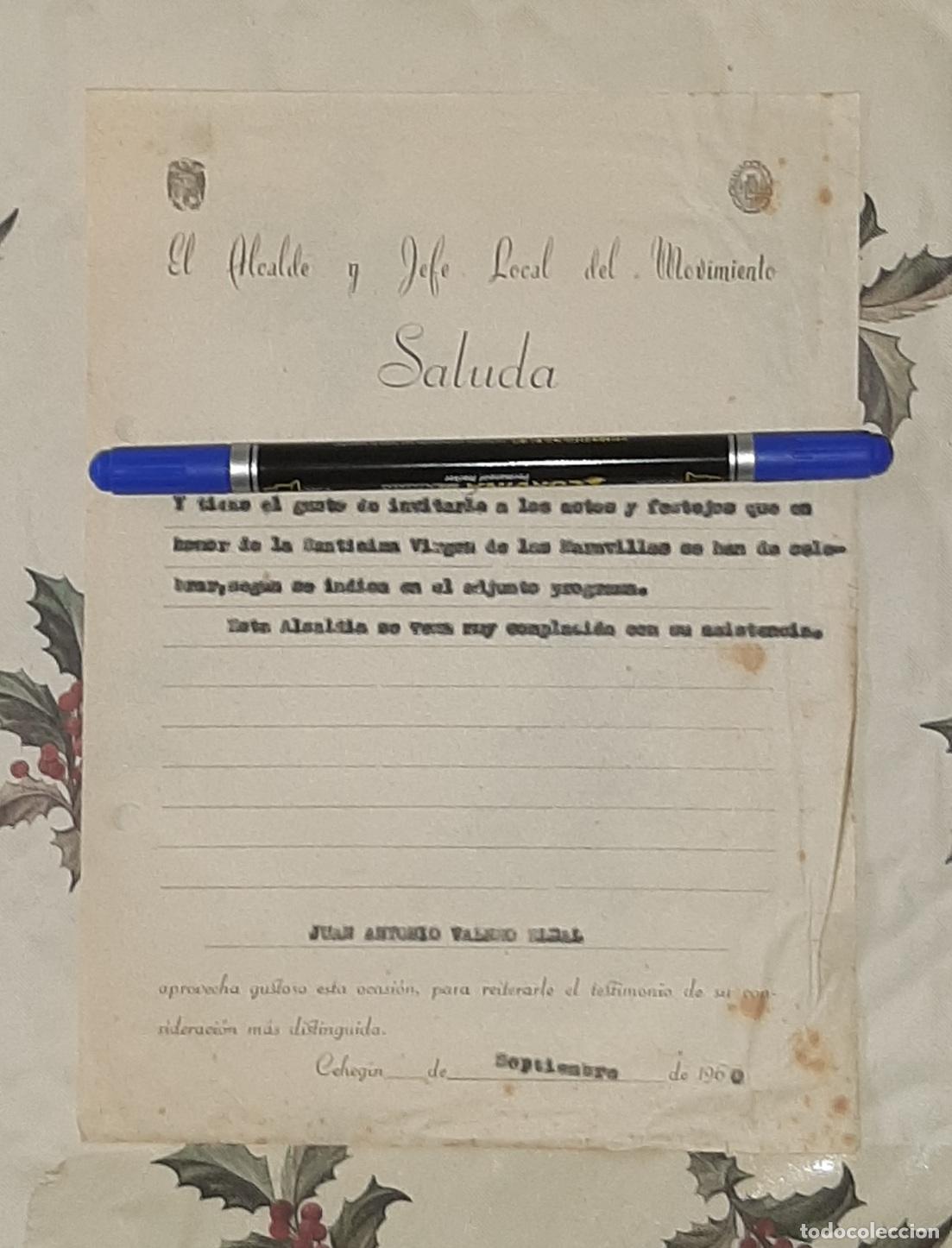 Otros Art&iacute;culos de Coleccionismo en Papel: INVITACION A LOS FESTEJOS EN HONOR DE LA VIRGEN DE LAS MARAVILLAS CEHEGIN 1960