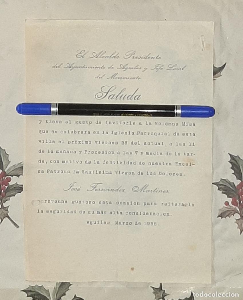 Otros Art&iacute;culos de Coleccionismo en Papel: INVITACION A LA PROCESION Y MISA PATRONA DE AGUILAS MURCIA 1958