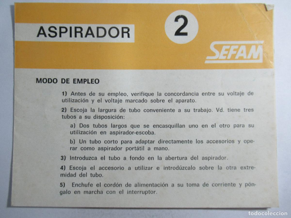 Otros Art&iacute;culos de Coleccionismo en Papel: Instrucciones Aspiradora Sefam