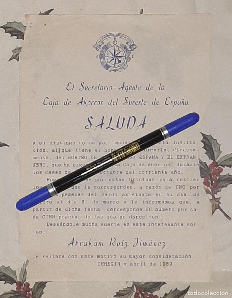 Otros Art&iacute;culos de Coleccionismo en Papel: COMUNICACI&Oacute;N DEL SECRETARIO DE LA CAJA DE AHORROS DEL SURESTE DE ESPA&Ntilde;A DE CEHEGIN 1959
