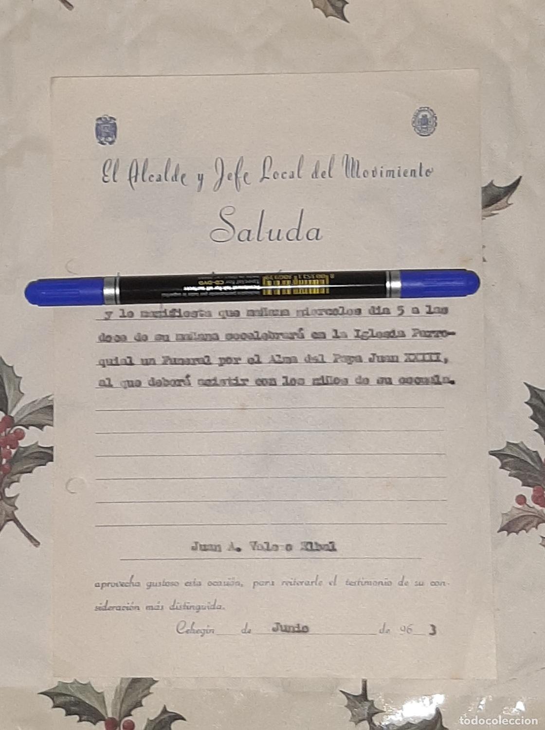 Otros Art&iacute;culos de Coleccionismo en Papel: INVITACION DEL ALCALDE AL FUNERAL DEL PAPA JUAN XXIII CEHEGIN 1963