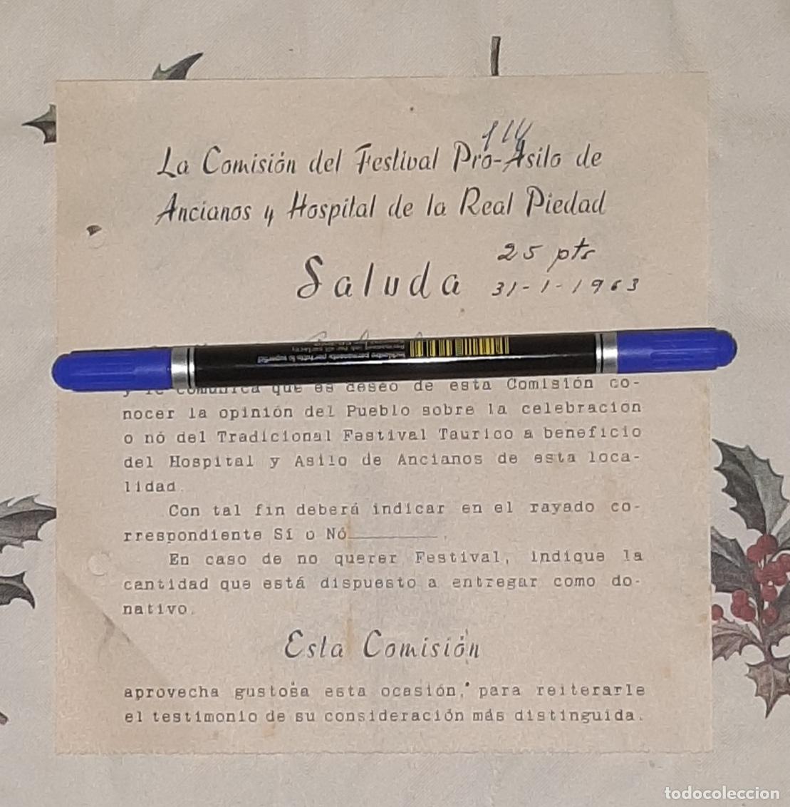 Otros Art&iacute;culos de Coleccionismo en Papel: COMUNICADO DE LA COMISI&Oacute;N PRO-ASILO Y HOSPITAL DE LA REAL PIEDAD CEHEGIN 1963