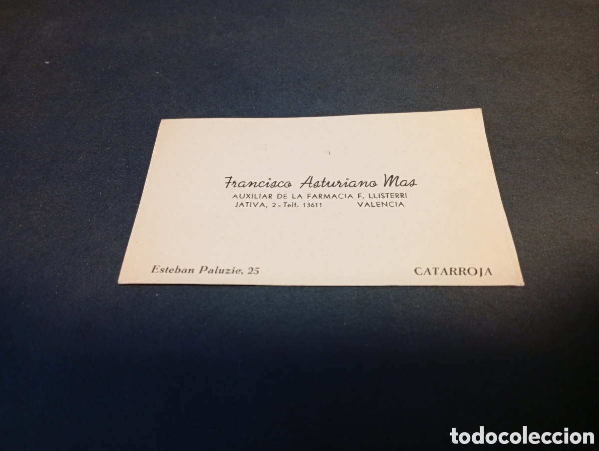 Otros Art&iacute;culos de Coleccionismo en Papel: Tarjeta visita francisco asturiano mas, Catarroja, Valencia