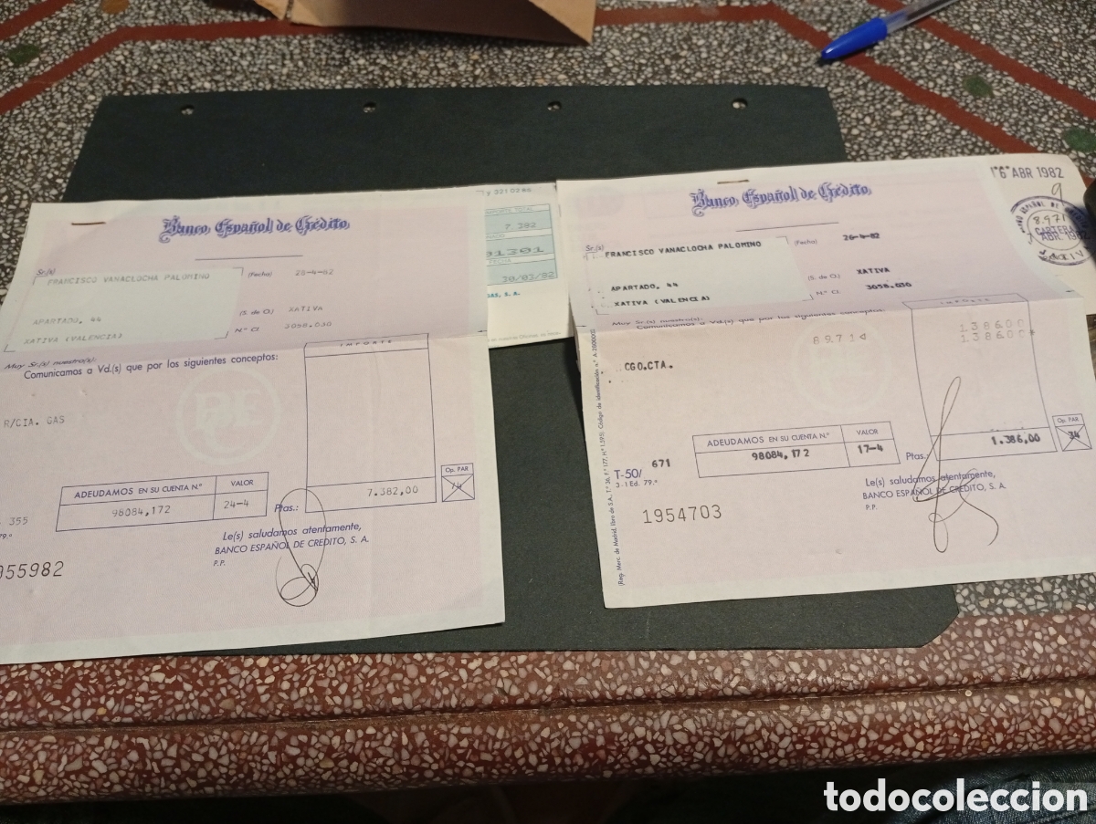 Otros Art&iacute;culos de Coleccionismo en Papel: Recibo o justificante bancario Banco Espa&ntilde;ol de Cr&eacute;dito 1982