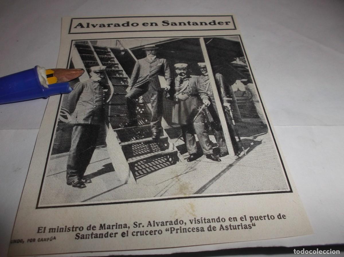 Otros Art&iacute;culos de Coleccionismo en Papel: RECORTE 1906(SANTANDER)MININISTRO DE MARINA Sr.ALVARADO VISITANDO EL CRUCERO PRINCESA DE ASTURIAS