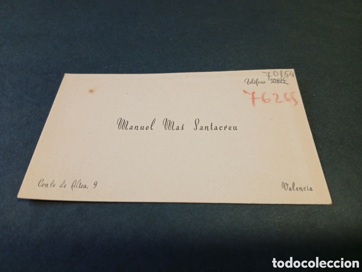 Otros Art&iacute;culos de Coleccionismo en Papel: Tarjeta de visita, Manuel Mas Santacreu, Valencia