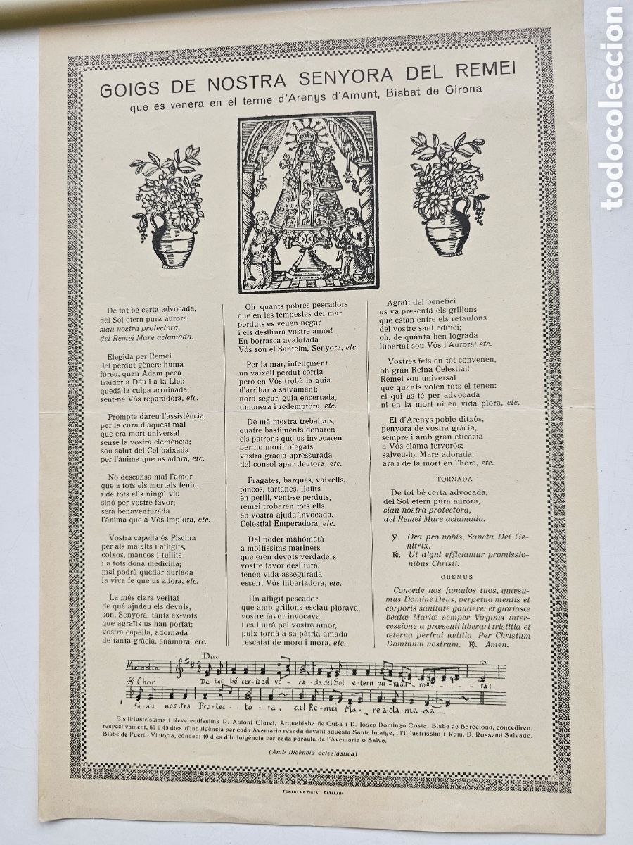 Otros Art&iacute;culos de Coleccionismo en Papel: Goigs Gozos a Nostra Senyora del Remei Arenys de Munt Antoni Claret 1960s 1970s