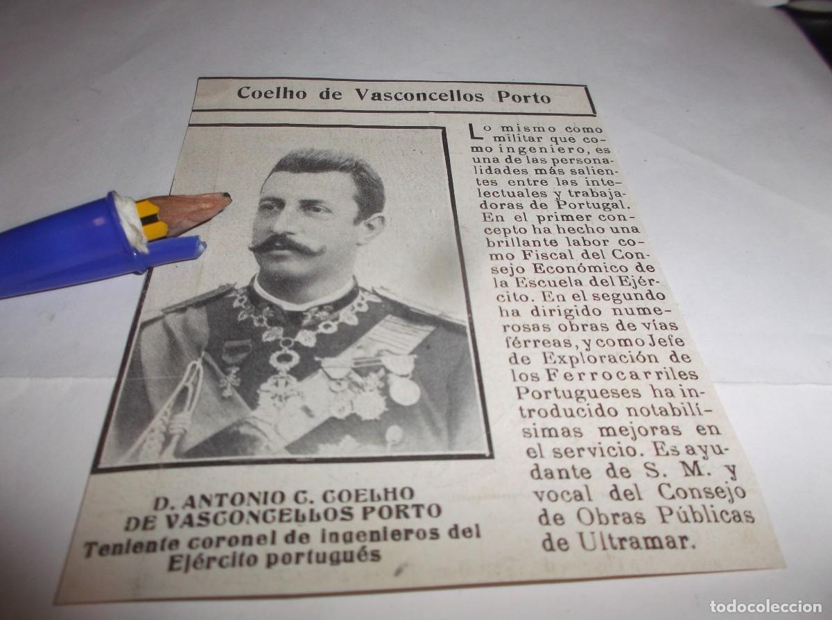 Otros Art&iacute;culos de Coleccionismo en Papel: RECORTE A&Ntilde;O 1906(PORTUGAL)D.ANTONIO C.COELHO DE VASCONCELLOS PORTO,TENIENTE CORONEL D INGENIEROS