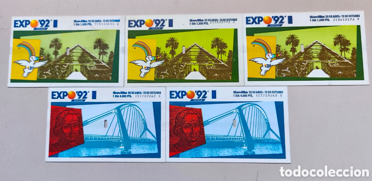Otros Art&iacute;culos de Coleccionismo en Papel: Lote de 5 Entradas Expo 92