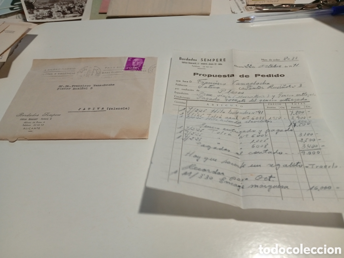 Otros Art&iacute;culos de Coleccionismo en Papel: Sobre con carta propuesta de pedido 1971 bordados Sempere Alicante