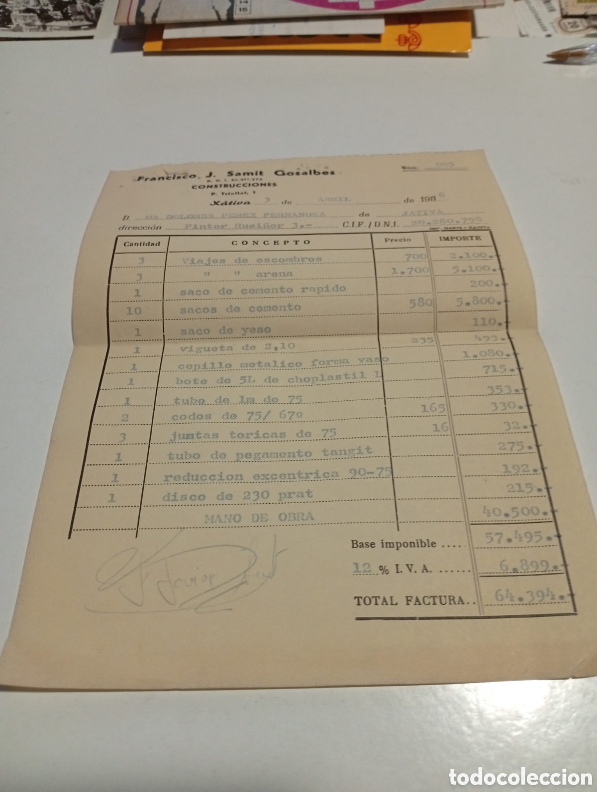 Otros Art&iacute;culos de Coleccionismo en Papel: Factura, francisco Samit Gosalbes 1982