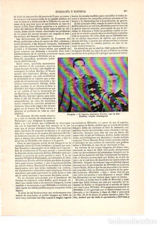 Otros art&iacute;culos de coleccionismo en papel: LAMINA ESPASA 38503: El regente almirante Horthy de Hungria - Varios