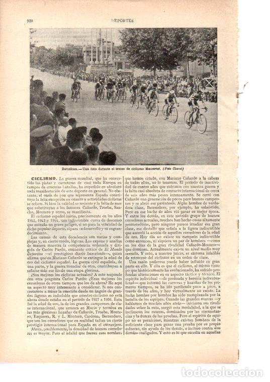 Otros art&iacute;culos de coleccionismo en papel: LAMINA ESPASA 38453: Trofeo de ciclismo Masferrer en Barcelona - Varios