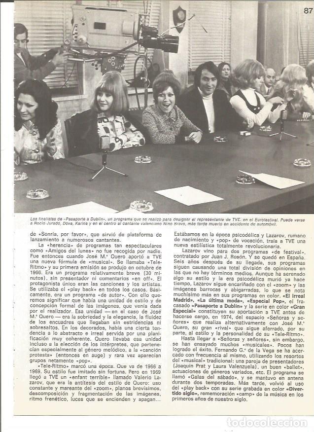 Otros art&iacute;culos de coleccionismo en papel: LAMINA V01534: Nino Bravo, Rocio Jurado y Karina en programa Pasaporte a Dublin - Jose M. Baget Herm