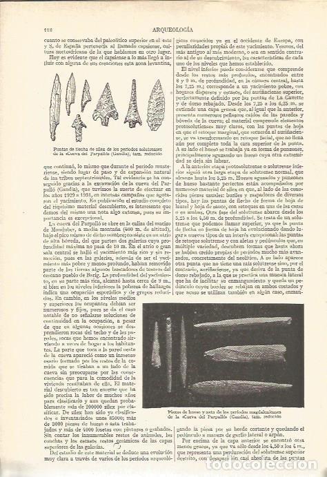 Otros art&iacute;culos de coleccionismo en papel: LAMINA V03614: Puntas de flecha y piezas de hueso de la Cueva del Parpallo - Varios