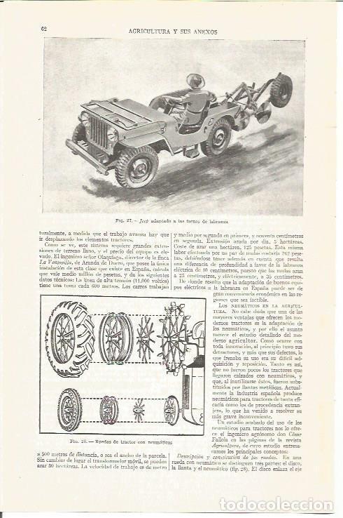 Otros art&iacute;culos de coleccionismo en papel: LAMINA V03811: Jeep para labranza y ruedas de tractor - Varios