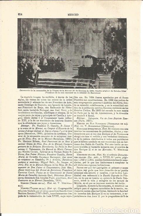 Otros art&iacute;culos de coleccionismo en papel: LAMINA V03369: Ceremonia de la coronacion de la Virgen de la Merced por G. Oller - Varios