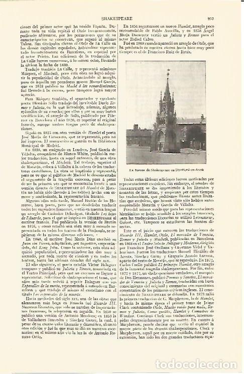 Otros art&iacute;culos de coleccionismo en papel: LAMINA V06890: Fuente de Shakespeare en Stratford-on-Avon - Varios