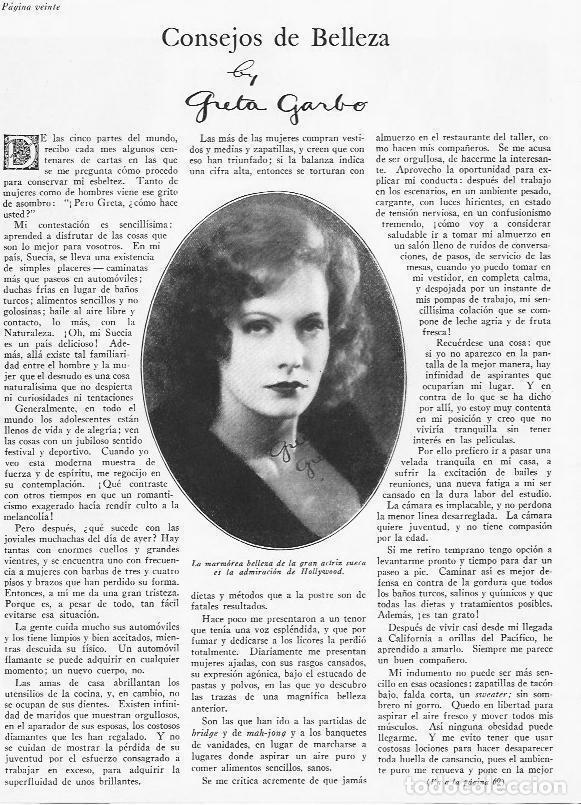 Otros art&iacute;culos de coleccionismo en papel: LAMINA 29835: Consejos de belleza por Greta Garbo - VVAA