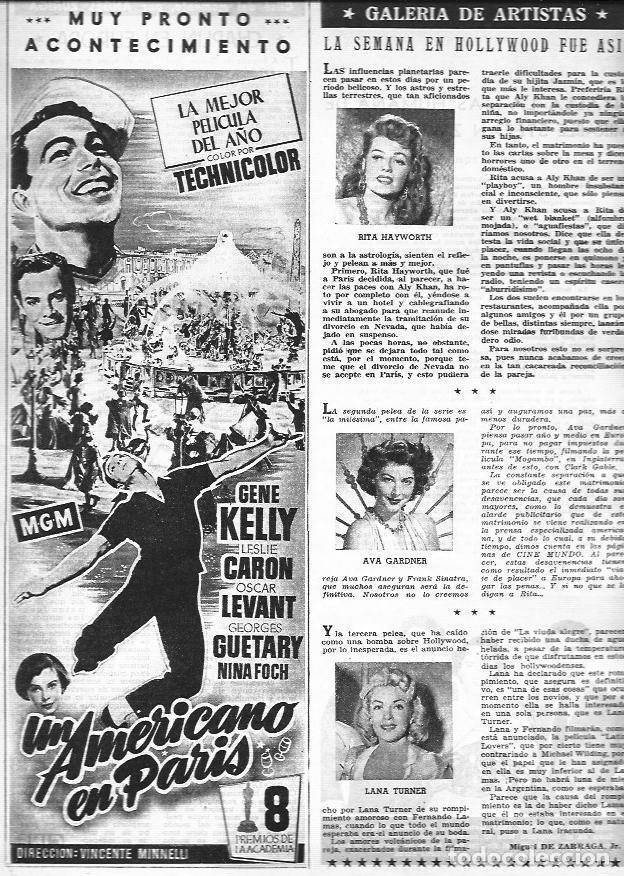 Otros art&iacute;culos de coleccionismo en papel: LAMINA 30321: Anuncio de Un americano en Paris y Rita Hayworth y Ava Gardner - VVAA