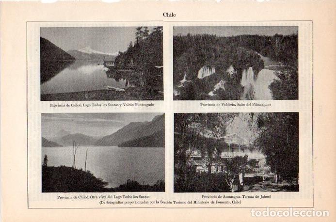 Otros art&iacute;culos de coleccionismo en papel: LAMINA V09223: Lago de Todos los Santos, Salto de Pilmaiquien y Termas de Jahuel, Chile - Varios
