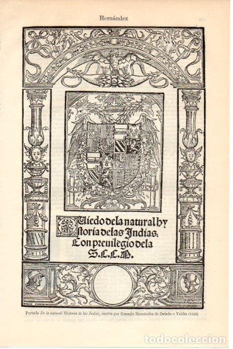 Otros art&iacute;culos de coleccionismo en papel: LAMINA V08636: Portada De la natural Historia de las Indias - Varios