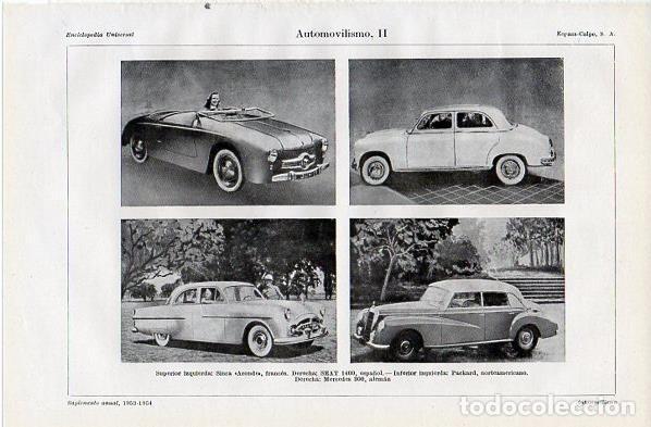 Otros art&iacute;culos de coleccionismo en papel: LAMINA V10865: Automoviles Sinca Aronde, Seat 1400, Packard y Mercedes 300 - Varios