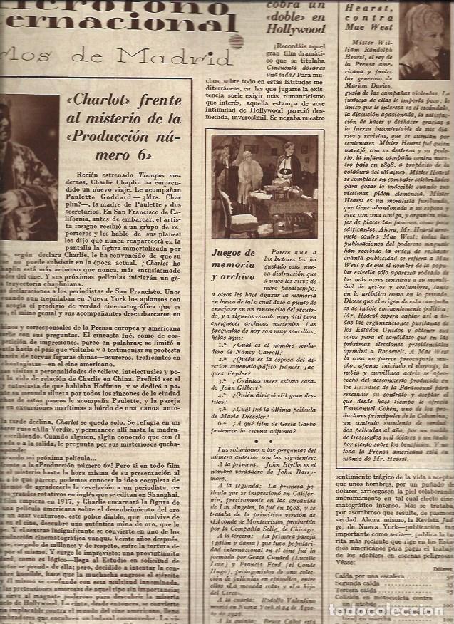 Otros art&iacute;culos de coleccionismo en papel: LAMINA 31184: Proyectos nuevos de Charles Chaplin en 1936 - VVAA