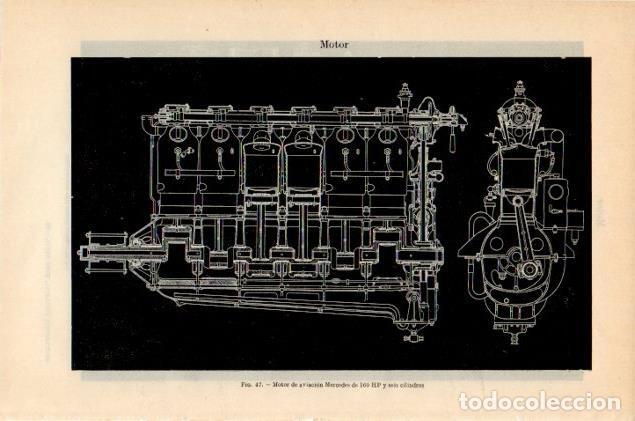 Otros art&iacute;culos de coleccionismo en papel: LAMINA V13003: Motor de aviacion Mercedes de 160 HP y seis cilindros - Varios
