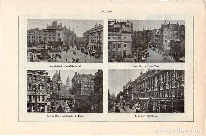 Otros art&iacute;culos de coleccionismo en papel: LAMINA V08705: Regent Street, Oxford Street, Ludgate Hill y Hotel Cecil en Londres - Varios