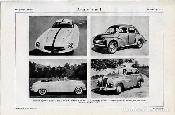 Otros art&iacute;culos de coleccionismo en papel: LAMINA V10860: Automoviles Pegaso Z-102, Renault 4 C V y Daimler ingles - Varios