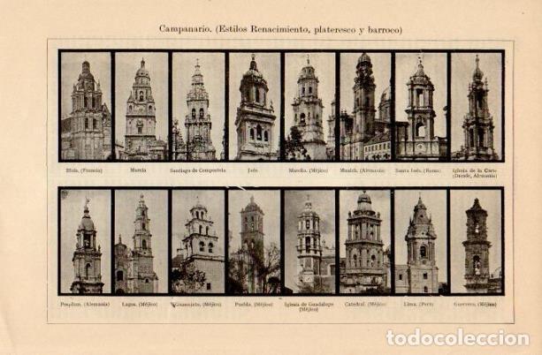 Otros art&iacute;culos de coleccionismo en papel: LAMINA V16825: Tipos de campanario de estilos Renacimiento Plateresco y Barroco - Varios