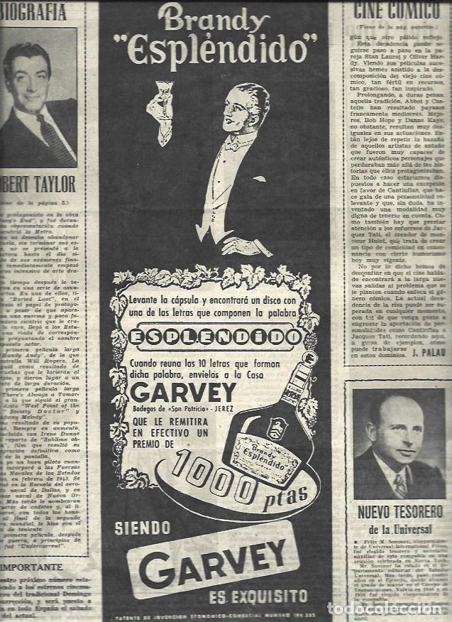 Otros art&iacute;culos de coleccionismo en papel: LAMINA 33046: Biografia de Robert Taylor y publicidad de Garvey - VVAA
