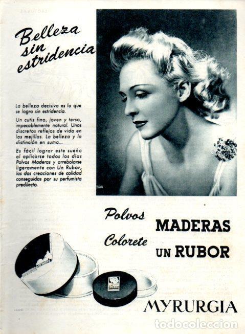 Otros art&iacute;culos de coleccionismo en papel: LAMINA V22526: Publicidad polvos maderas y colorete rubor de Myrurgia - Varios